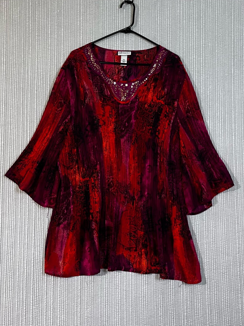 Maggie Barnes Catherines Pleated Tunic Blouse 2X Womens Embellished Boho Chic